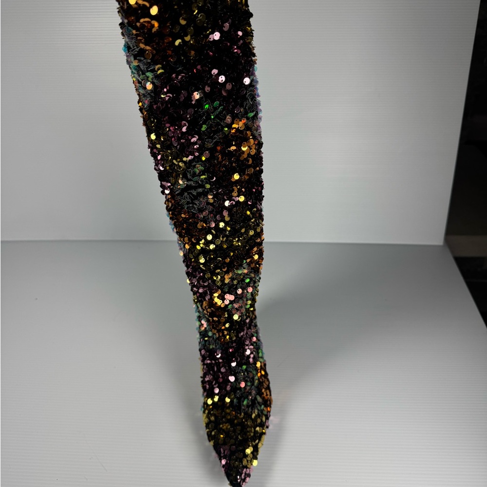 Azalea Wang Jimena3 Multi Sequin Knee High Heel Boots Disco Festival Party Sz 6 - Picture 2 of 6